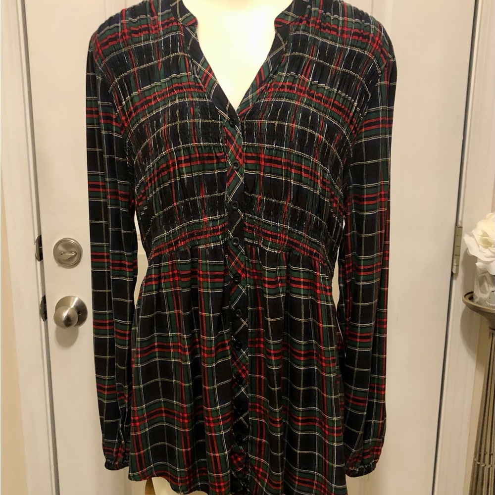 LAST CALL TORRID Plaid Button-Down SMOCKED Women's Top TORRID SIZE 0 LARGE